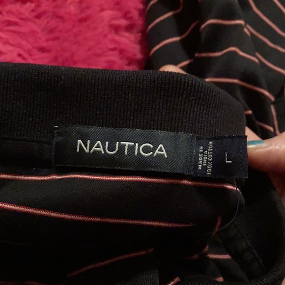 NWT - NAUTICA Men’s Size Large Striped Black and Red Shirt - Picture 8 of 11